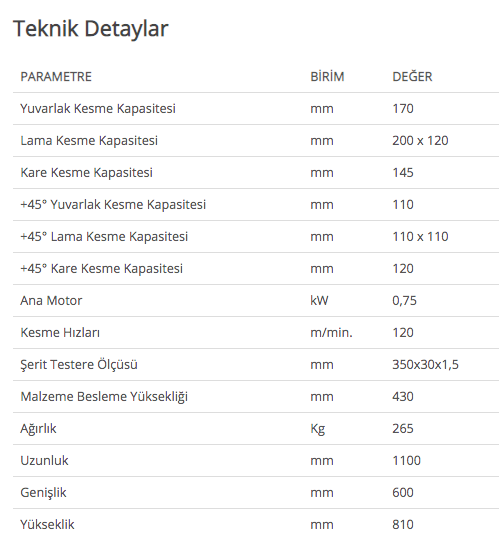 Bekamak Hidrolik Kollu Daire Testere Makineleri BMH-170