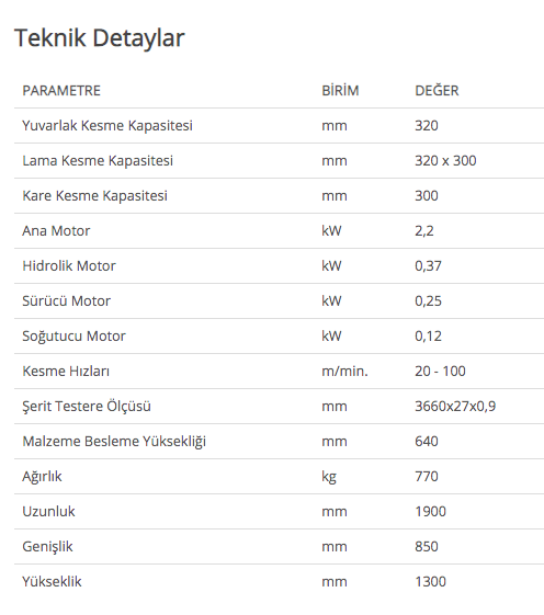 Bekamak Mafsallı Tam Otomatik Düz Kesim Yatay Şerit Testere Makinaları BMSO-320